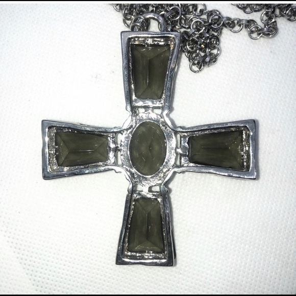 SOLD Gray Large Lucite Cross Statement Necklace - Picture 6 of 8